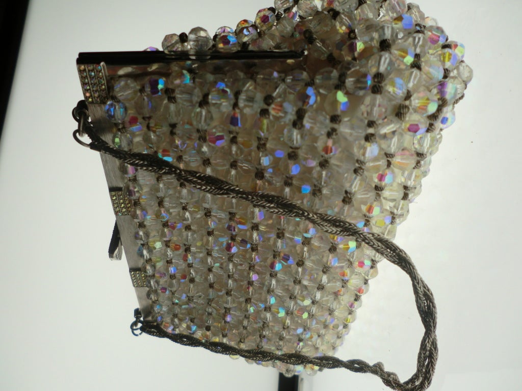 60s Walborg Austrian Crystal Aurora Borealis Beaded Handbag 4