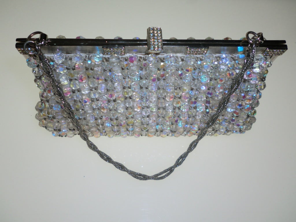 60s Walborg Austrian Crystal Aurora Borealis Beaded Handbag 5