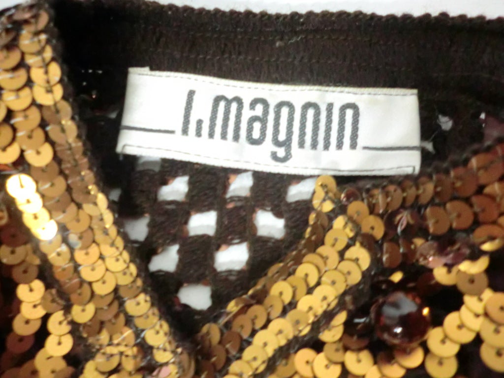 70s I. Magnin Bronze Sequin Knit Mesh Button Up Sweater 4