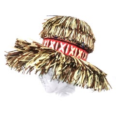 Vintage Whimsical 50s "Tiki" Hat with Wide Band