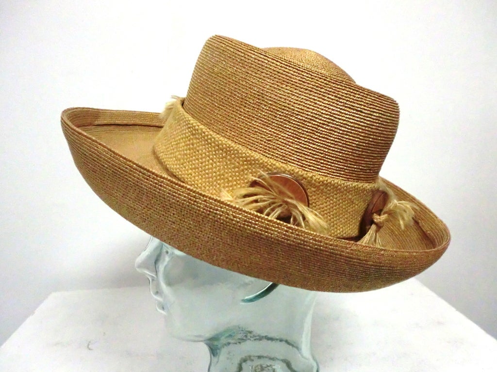 Brown Otto Lucas 60s Straw and Burlap Hat