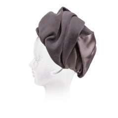 Vintage 60s Gray Velvet and Taupe Silk Satin Turban Hat