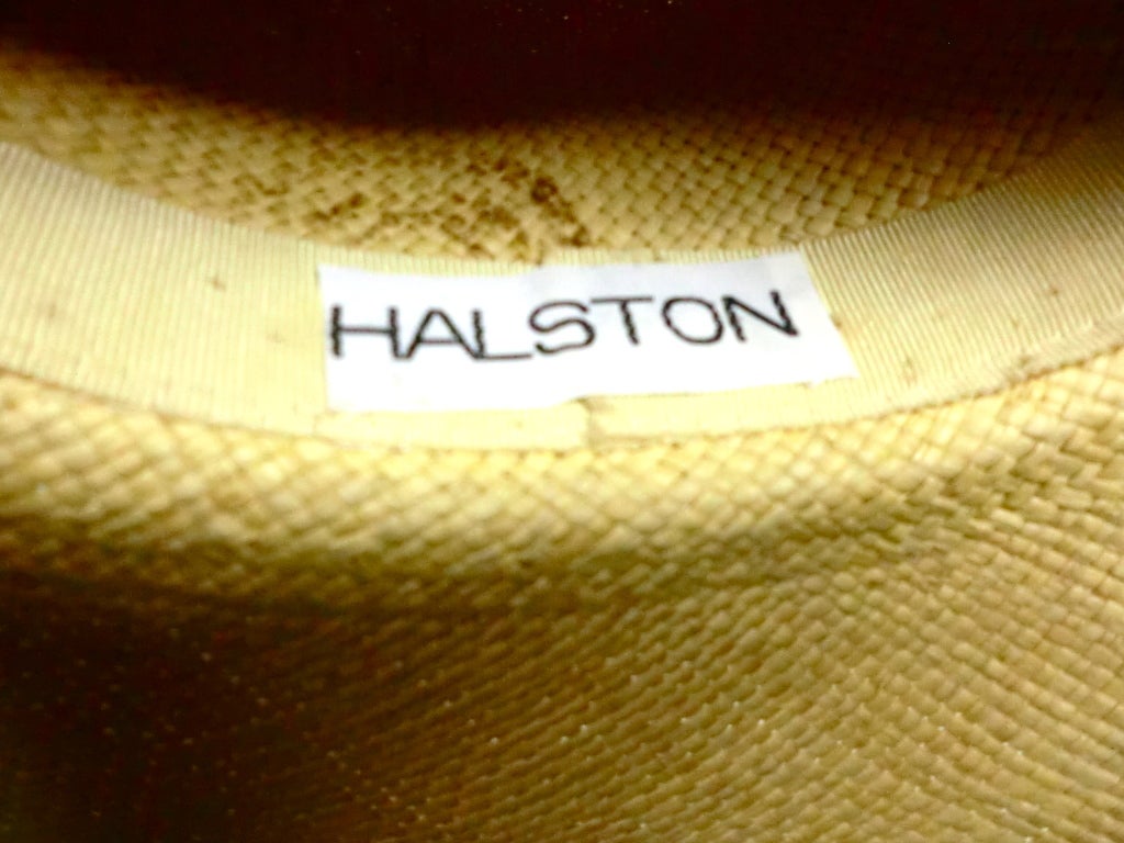 Beige Halston 70s Straw Hat with Bamboo Trim