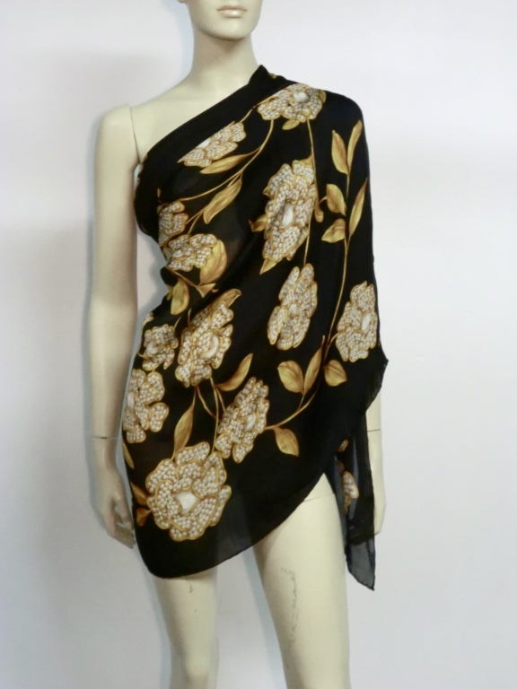 Chanel Silk "Jeweled Camelia" Print Scarf