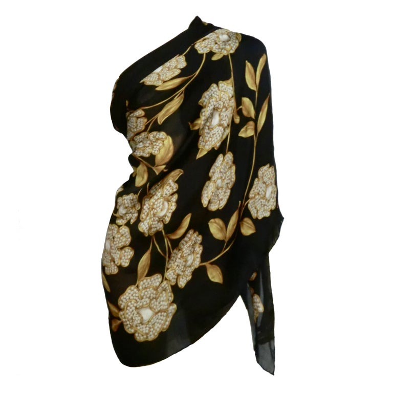 Chanel Silk "Jeweled Camelia" Print Scarf