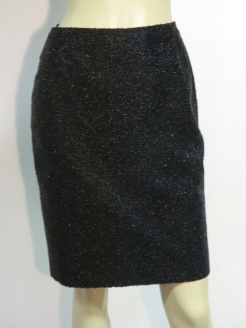 Chado Ralph Rucci mini skirt in a straight pencil style entirely covered in jet black glass caviar beading. Completely lined.  Size 6.