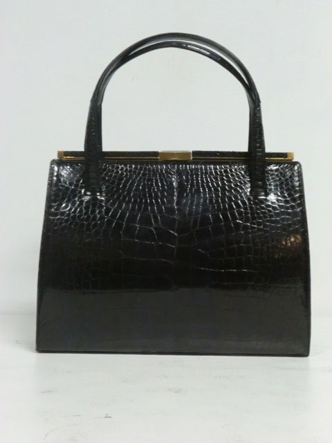 Large Lucille de Paris Black Crocodile 50s Handbag