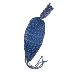20s Navy Blue Crochet Large Misers Pouch w/ Steel Cut Beading