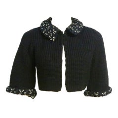 Vintage 50s Knit Evening Sweater with Rhinestone and Lace Details