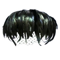 50s Coque Feather Cocktail Hat wih Veil 8