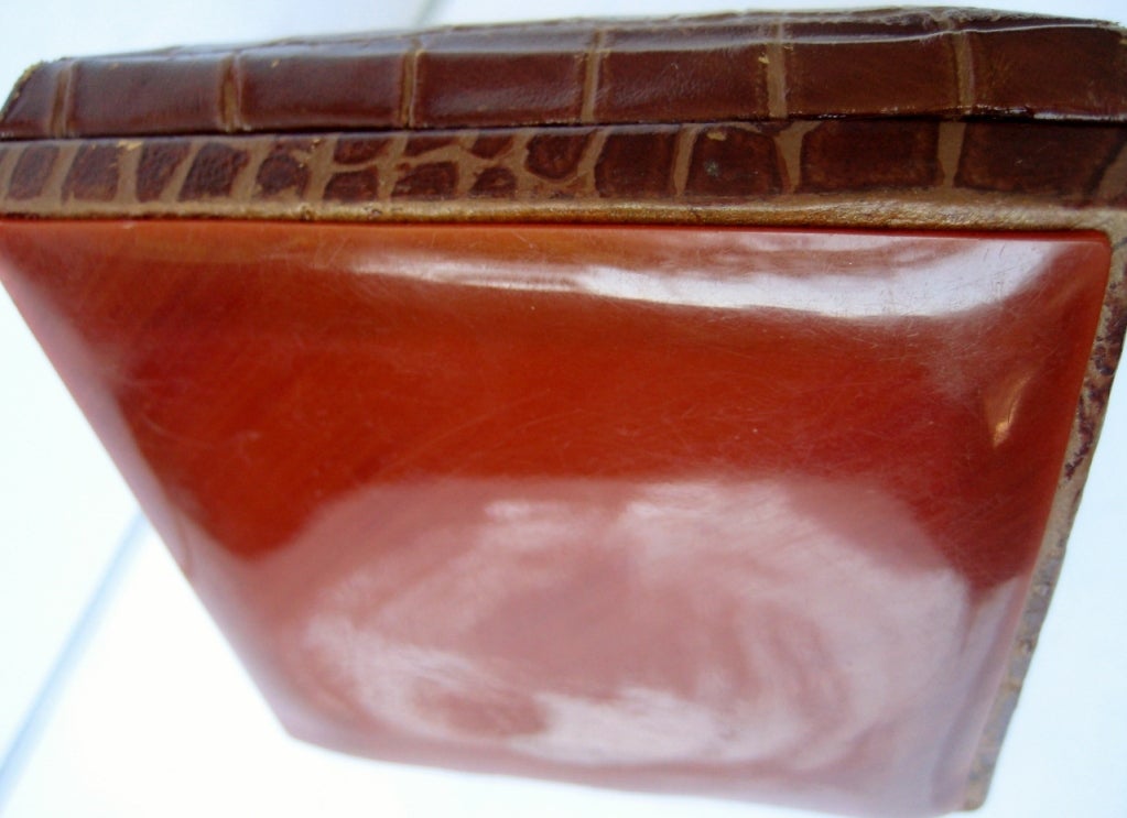 Women's 1940's Embossed Crocodile Compact with Bakelite Mirror Slide