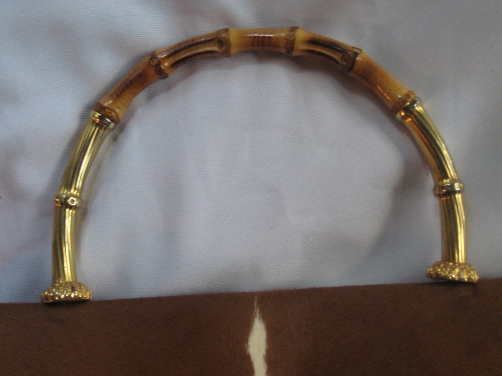 1950's Exceptional Calf Fur and Gilt Bamboo Handle Bag by Koret 1