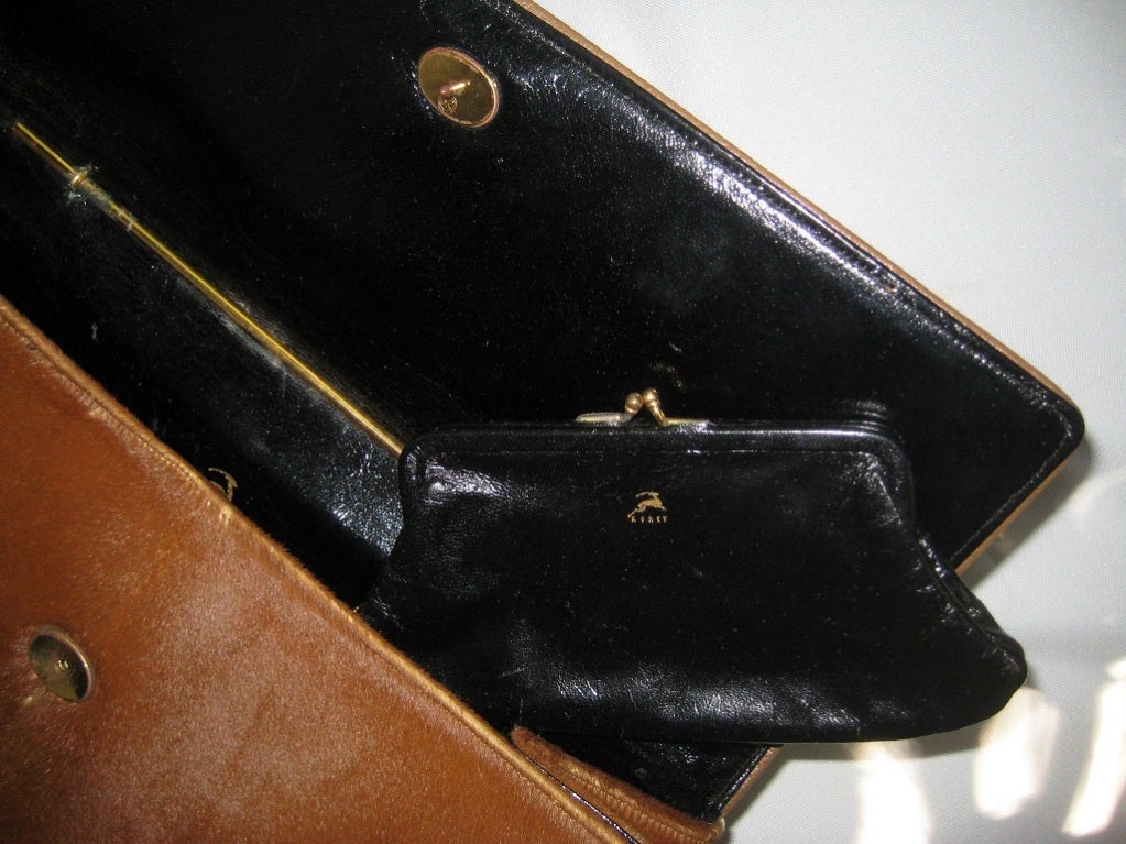 1950's Exceptional Calf Fur and Gilt Bamboo Handle Bag by Koret 4