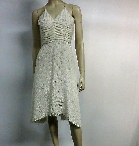 Zac Posen White Textured Silk Cocktail Dress with Deep Back