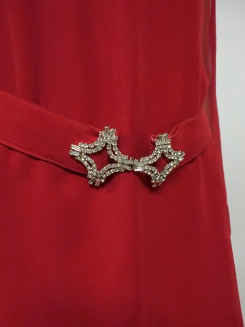 Adolfo 70s Vivid Red Silk Gown w/ Butterfly Hem and Rhinestones 3