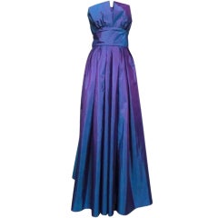 Retro Christian Dior Blue/Purple Iridescent Strapless Silk Ball Gown