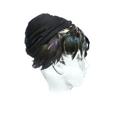 Olga and Louis 50s Pleated Hat w/ Coq Feather Bangs