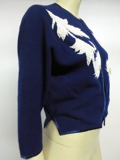 50s Beaded Royal Blue Lamb's Wool Sweater