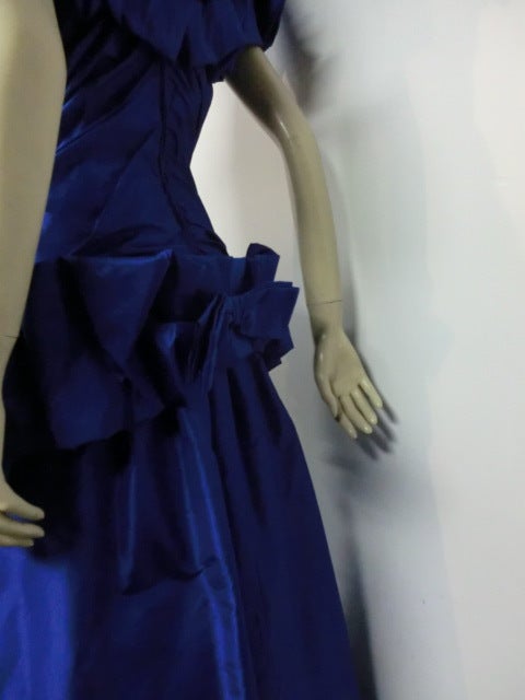 Purple Scaasi Royal Blue Ruffled Silk Taffeta Gown