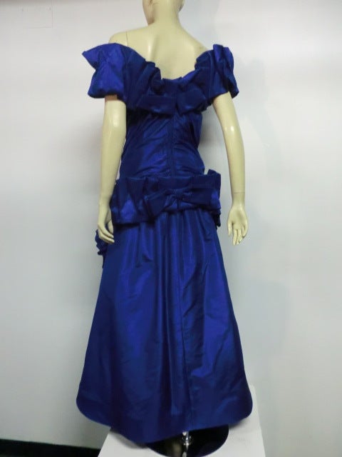 Scaasi Royal Blue Ruffled Silk Taffeta Gown 1