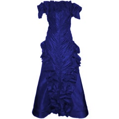 Scaasi Royal Blue Ruffled Silk Taffeta Gown 8