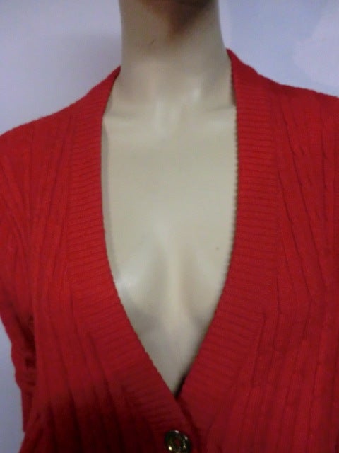 Women's Celine 70s Cardigan Sweater in Vivid Red with Gold Hardware