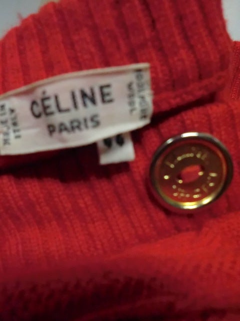 Celine 70s Cardigan Sweater in Vivid Red with Gold Hardware 2