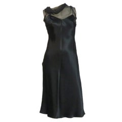 Galliano Black Crepe-Backed Satin Slip-Dress w/ Chiffon Overlay
