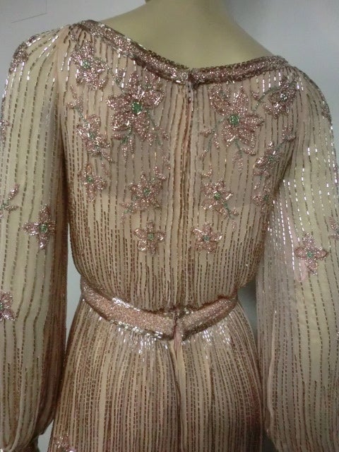 Alfred Bosand 70s Beaded Pale Pink Silk Maxi Dress 2