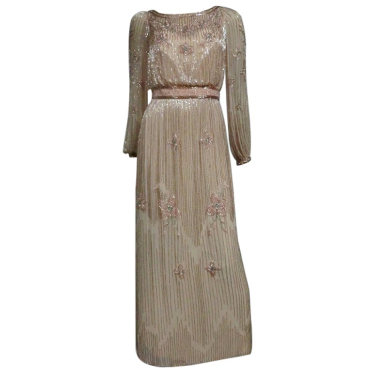 Alfred Bosand 70s Beaded Pale Pink Silk Maxi Dress For Sale at 1stDibs ...