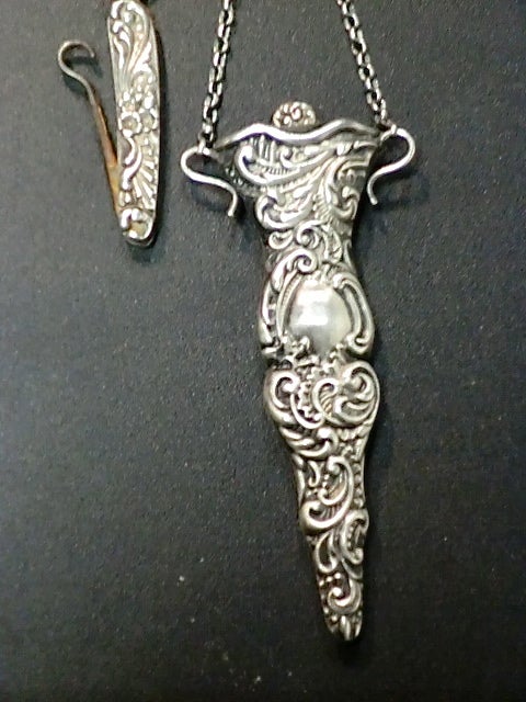 Sterling Chatelaine in Florentine Style with 5 Useful Items 2