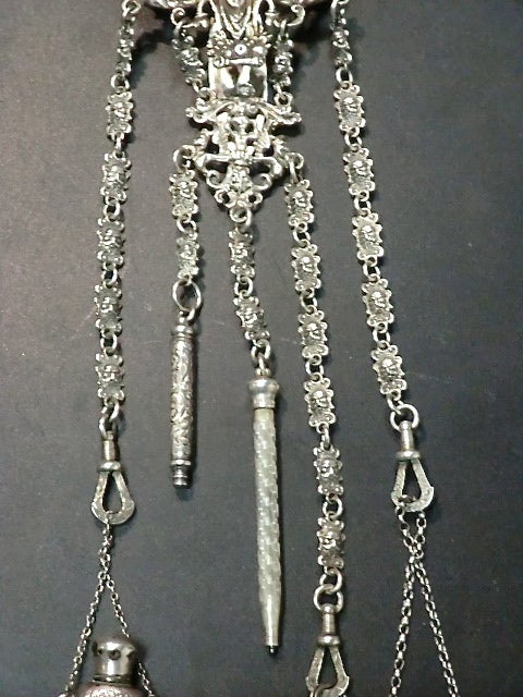 Sterling Chatelaine in Florentine Style with 5 Useful Items 3