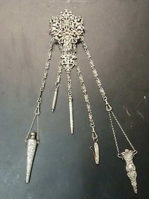 Sterling Chatelaine in Florentine Style with 5 Useful Items 4