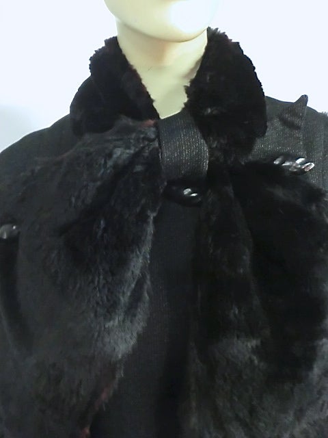 Black 30s Art Deco Wool Coat with Sheared Beaver and Amazing Buttons