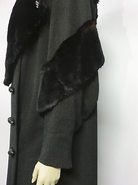 Women's 30s Art Deco Wool Coat with Sheared Beaver and Amazing Buttons