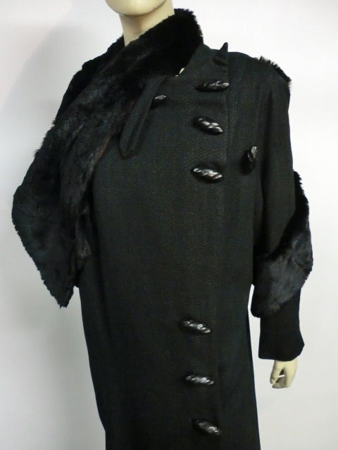 30s Art Deco Wool Coat with Sheared Beaver and Amazing Buttons 3
