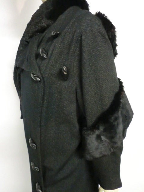 30s Art Deco Wool Coat with Sheared Beaver and Amazing Buttons 5