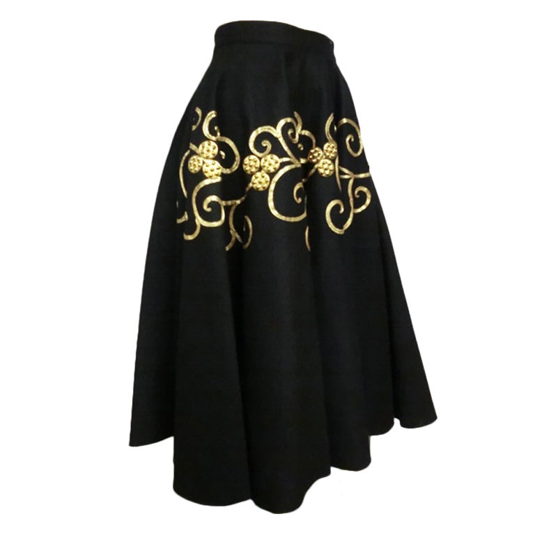 50s Gold coin and Braid Embellished Felt Circle Skirt