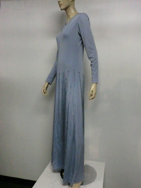 Gray 70s Jersey Gown with Long Fringe in Beautiful Cornflower Blue