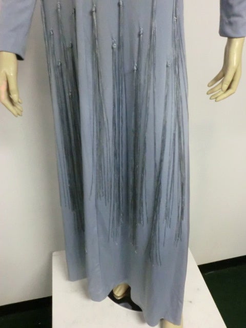 Women's 70s Jersey Gown with Long Fringe in Beautiful Cornflower Blue