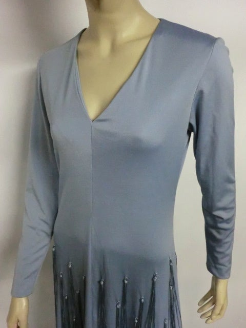 70s Jersey Gown with Long Fringe in Beautiful Cornflower Blue 1