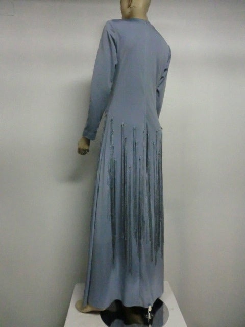 70s Jersey Gown with Long Fringe in Beautiful Cornflower Blue 3