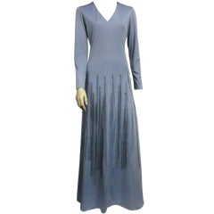 70s Jersey Gown with Long Fringe in Beautiful Cornflower Blue 5