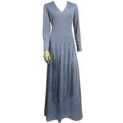 70s Jersey Gown with Long Fringe in Beautiful Cornflower Blue