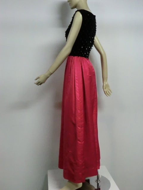60s Velvet and Silk Satin Gown with Black Bead Embellishment 1