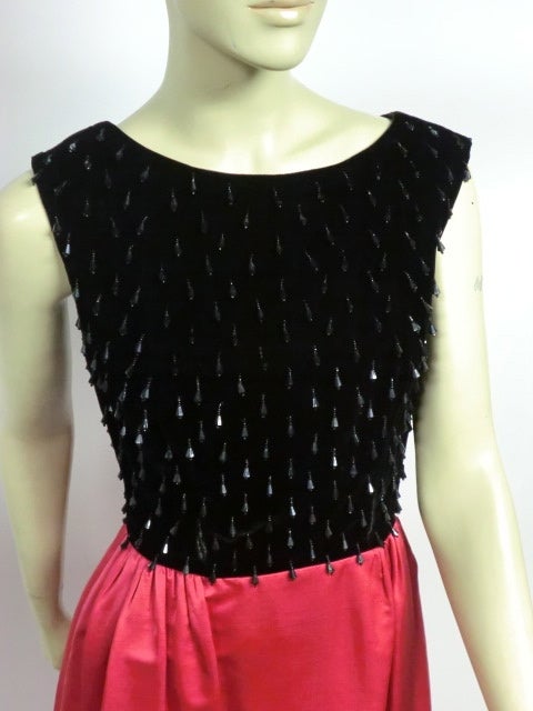 60s Velvet and Silk Satin Gown with Black Bead Embellishment 4