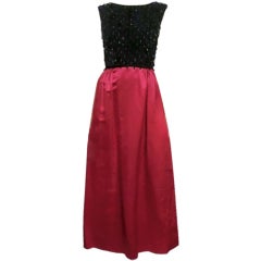 60s Velvet and Silk Satin Gown with Black Bead Embellishment 3