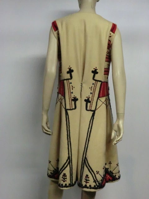Women's Romanian Hand-Emroidered 3/4 Length Wool Vest Circa 1973