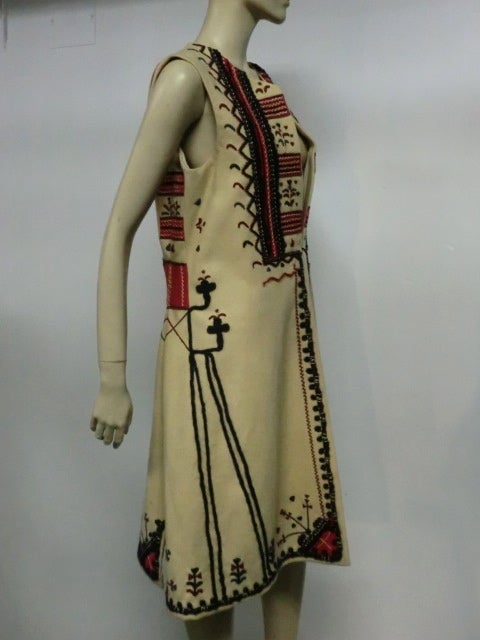 Romanian Hand-Emroidered 3/4 Length Wool Vest Circa 1973 1