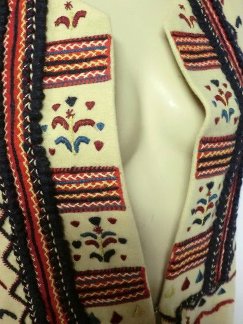 Romanian Hand-Emroidered 3/4 Length Wool Vest Circa 1973 3